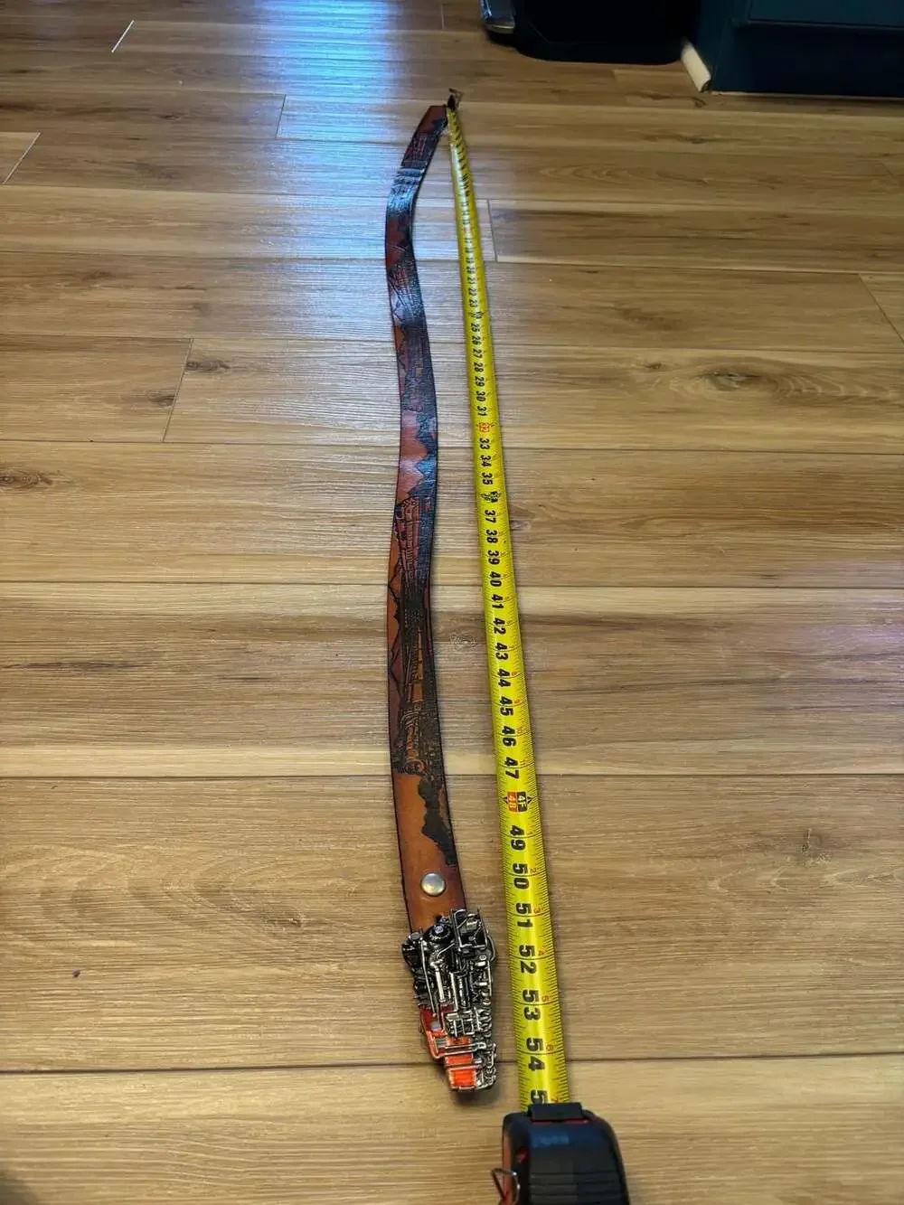 Vintage 1983 Train Locomotive Western Leather Belt with 3D Enamel Buckle